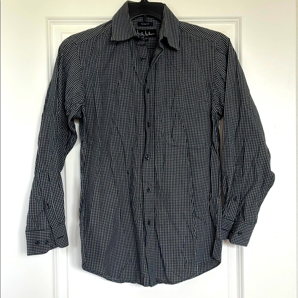 Nicole Miller Men's Black and White Patterned Shirt 14.5 neck